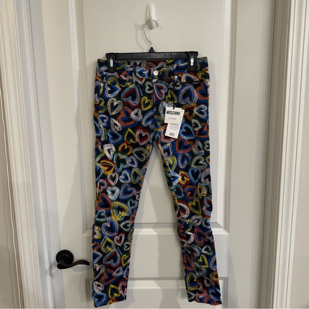 Moschino Scribble Heart Printed Multicolor Skinny Jeans - Picture 2 of 13